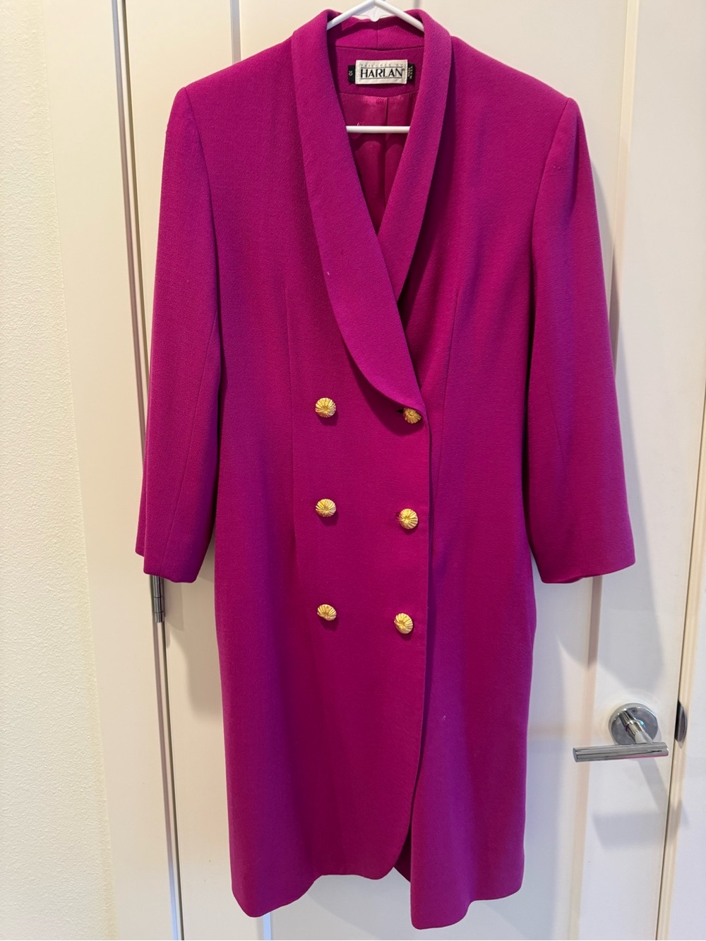 Vintage! Harlan Fashions Double-Breasted Magenta Coat with Gold Buttons